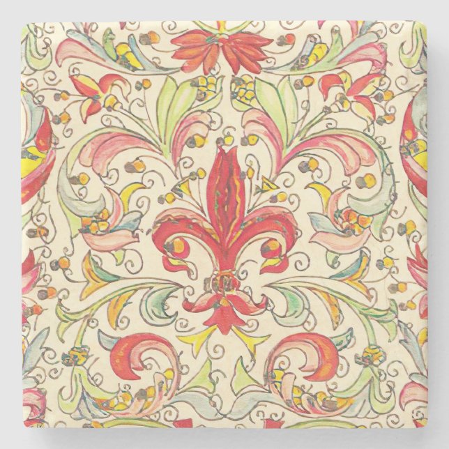 Italienska Florentine Fleur de Lis Mönster Stenunderlägg (Framsidan)
