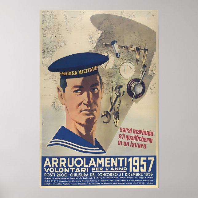 Italienska flottans propagandaffisch volontärer poster (Framsidan)