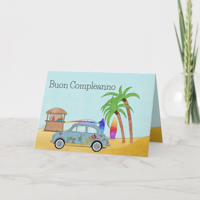 Italienska födelsedagen Aloha Surfa Fiat 500 Kort (Framsida)