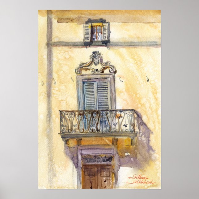 italienska fönster. Fabriano. Vattenfärgskonst Poster (Framsidan)