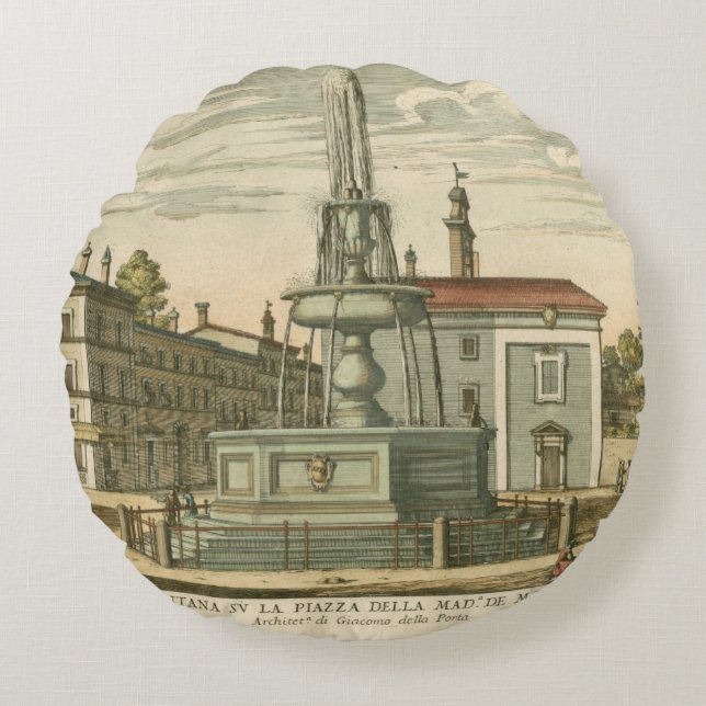 Italienska Fontän på Town Square av Falda Rund Kudde (Framsidan)