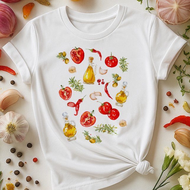 Italienska Food Art Shirt | Tomato Olive Oil Rosem T Shirt (Skapare uppladdad)