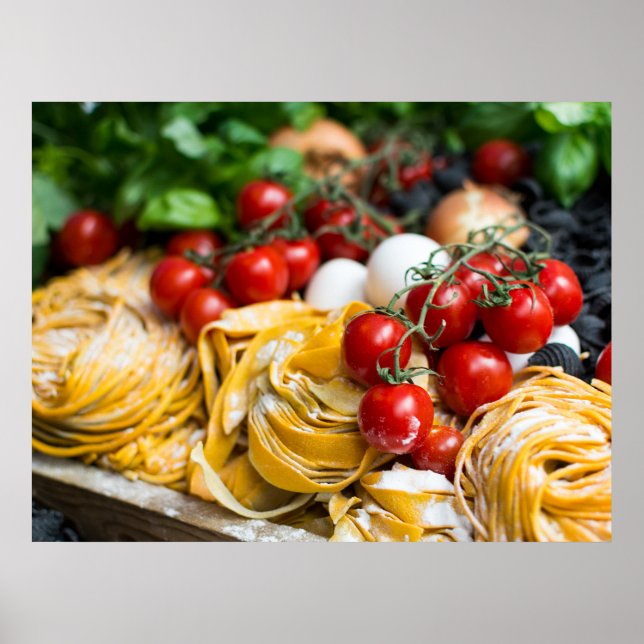 Italienska Food Pasta Tomato Basil Poster (Framsidan)