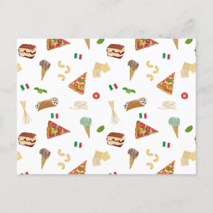 Italienska Food Pizza Pasta Tiramisu Mönster Helg Vykort