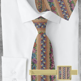 Italienska Garland Blommigt Rosa Rand Guld Slips