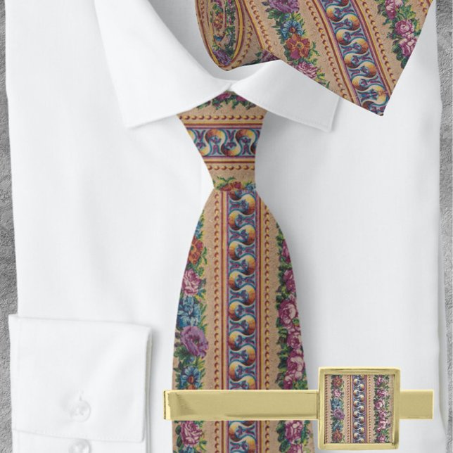 Italienska Garland Blommigt Rosa Rand Guld Slips (Skapare uppladdad)