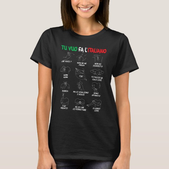 Italienska Gestures Translator Hand Gestures T Shirt (Framsida)