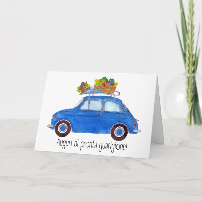 Italienska Get well Blue Retro Fiat 500 Kort (Framsida)