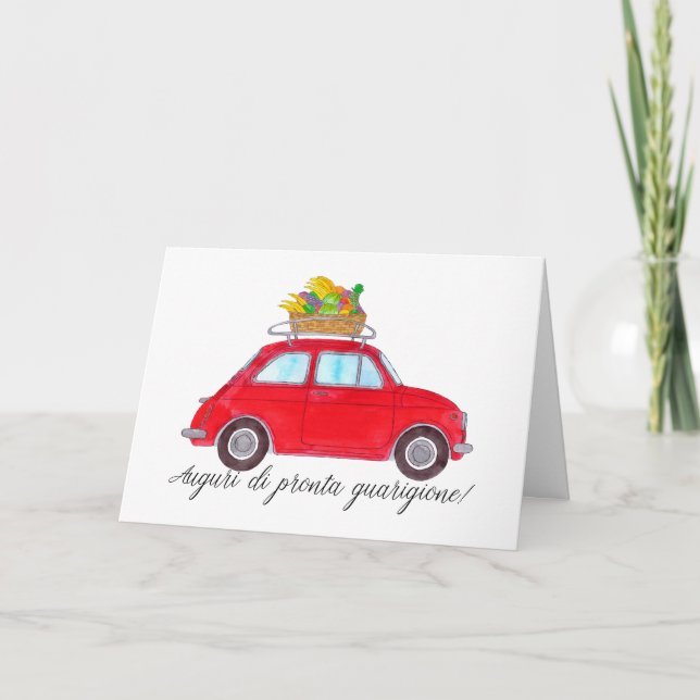 Italienska Get well Red Retro Fiat 500 Kort (Framsida)