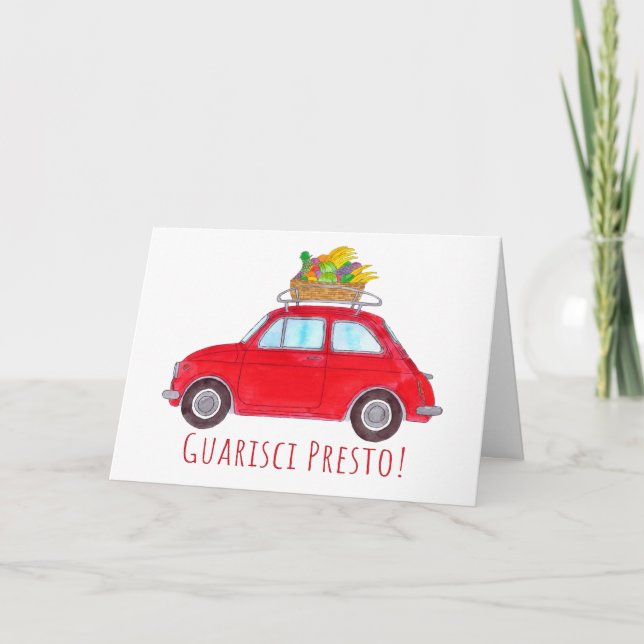 Italienska Get well Red Retro Fiat 500 Kort (Framsida)