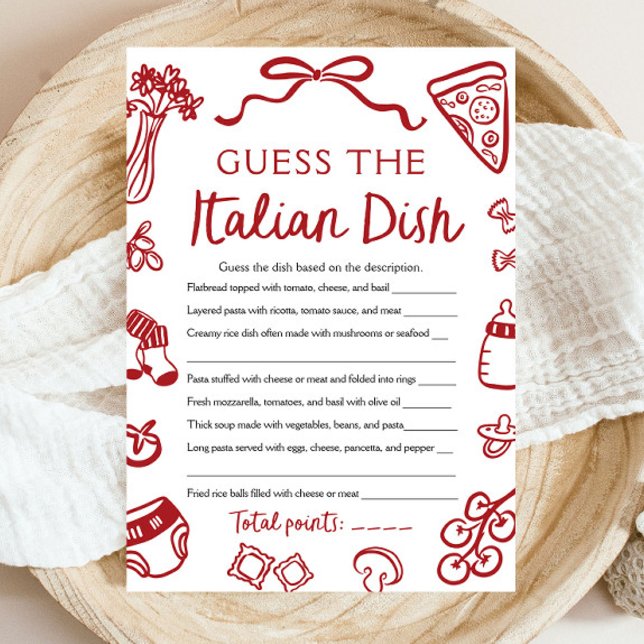 Italienska gissar att den italienska babybabyvisar inbjudningar (Italian Guess The Italian Dish Bridal Shower Game)