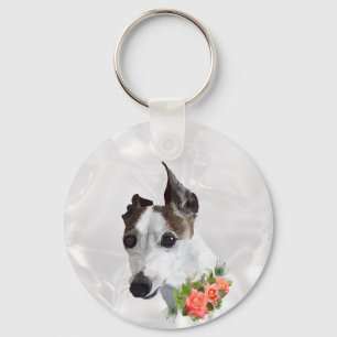 Italienska Greyhound and Flowers Nyckelring