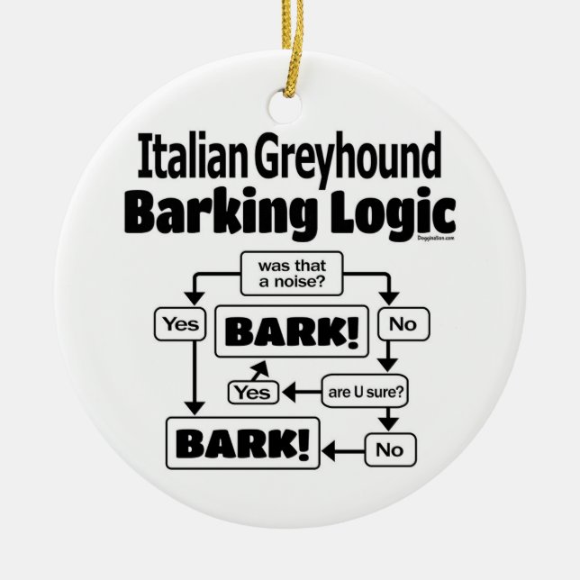 Italienska Greyhound Barking Logic Julgransprydnad Keramik (Framsidan)