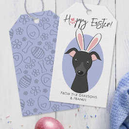 Italienska Greyhound Black Hund Cute Påskhare öron Presentetikett