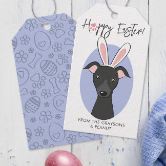 Italienska Greyhound Black Hund Cute Påskhare öron Presentetikett