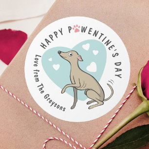 Italienska Greyhound Fawn Tecknad hund Cute Valent Runt Klistermärke