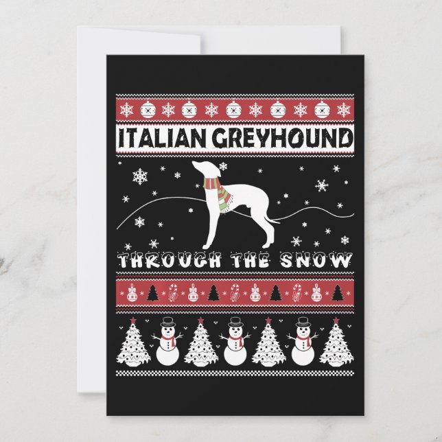Italienska Greyhound genom Snö Cute-julen Tack Kort (Framsida)