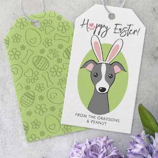 Italienska Greyhound Grått Hund Cute Påskhare öron Presentetikett