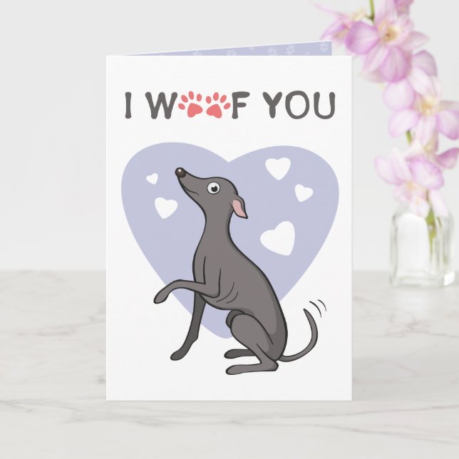 Italienska Greyhound Grått Tecknad hund Valentines Kort (Orkide)