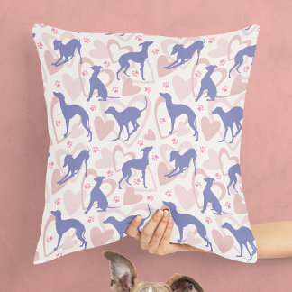 Italienska Greyhound Hearts Tass Periwinkle Mönste Kudde