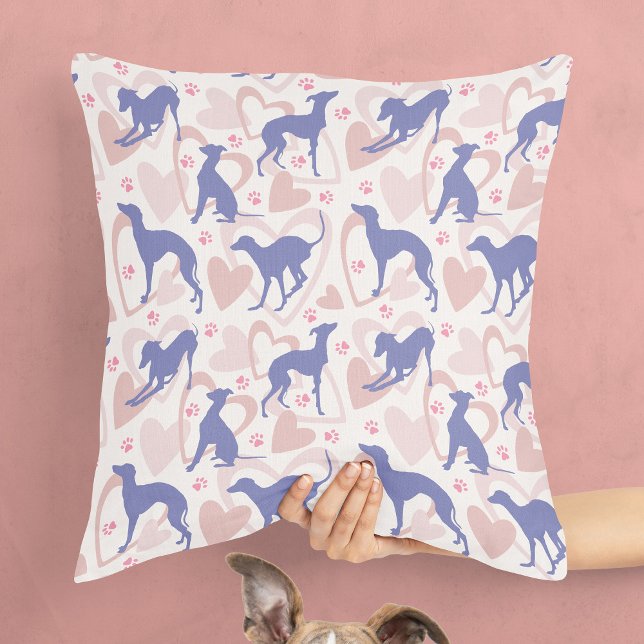 Italienska Greyhound Hearts Tass Periwinkle Mönste Kudde (Skapare uppladdad)