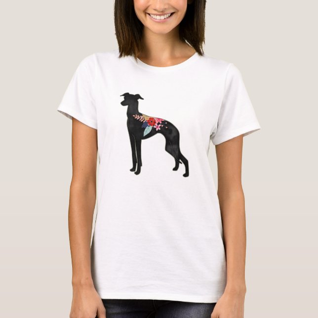 Italienska Greyhound Hund aveln Bohemian Blommigt  T Shirt (Framsida)