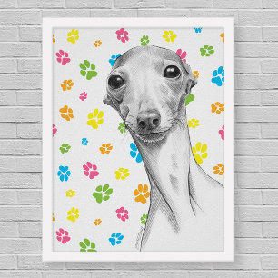 Italienska Greyhound hund Cute Funny Sketch Porträ Poster