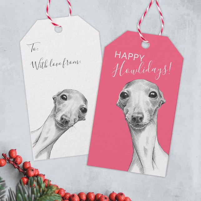 Italienska Greyhound Hund Funny jul Howlidays Presentetikett (Skapare uppladdad)