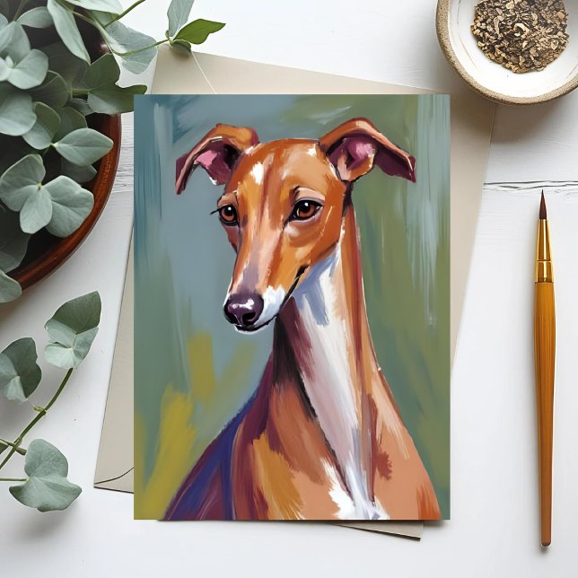 Italienska Greyhound Hund Painting Vykort (Skapare uppladdad)