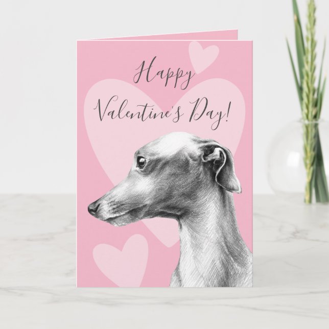 Italienska Greyhound hund Rosa Valentines day Kärl Helgkort (Framsida)
