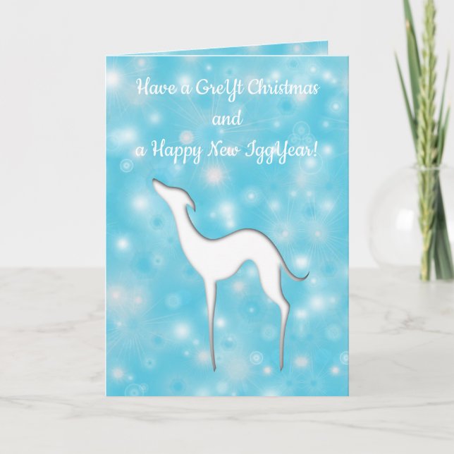 Italienska Greyhound Hund silhouette-Roligt på blå Helgkort (Framsida)
