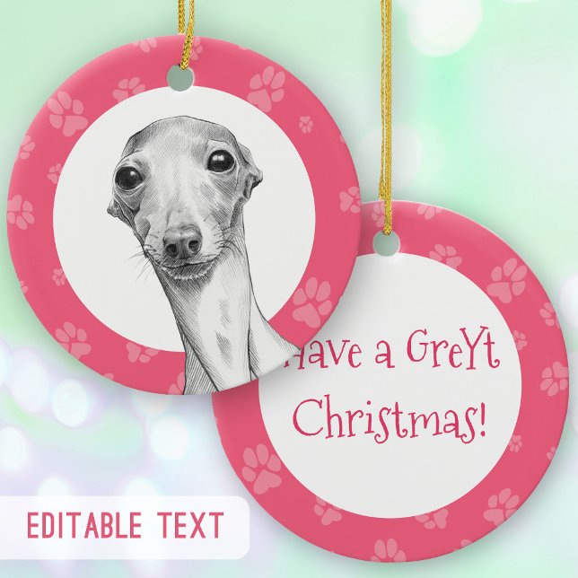 Italienska Greyhound Hund Tassar Cute Funny Jul Julgransprydnad Keramik (Skapare uppladdad)