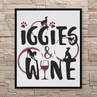 Italienska Greyhound Hundägare Vin älskare Funny t Poster