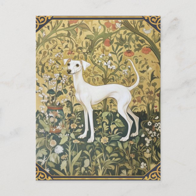 Italienska Greyhound i en pre-Raphaelite Garden Vykort (Framsida)