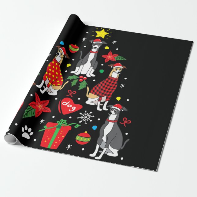 Italienska Greyhound jul Ornament Träd Hund Mamma Presentpapper (Utrullad)