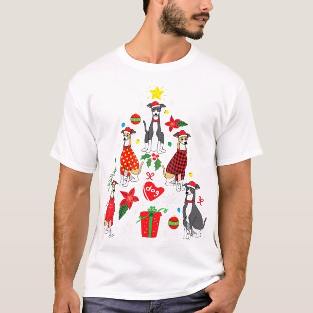 Italienska Greyhound jul Ornament Träd Hund Mamma T Shirt (Framsida)