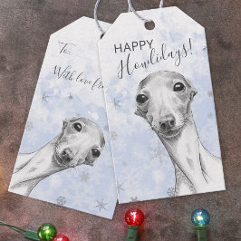Italienska Greyhound Lycklig Howlidays jul Presentetikett