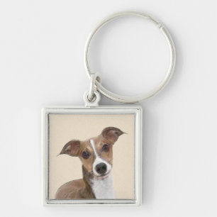 Italienska Greyhound Painting - Cute Original Hund Fyrkantig Silverfärgad Nyckelring