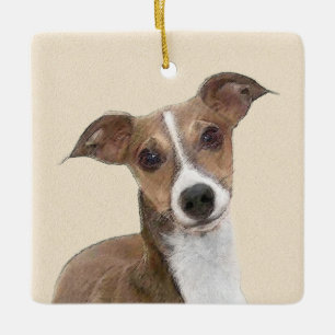Italienska Greyhound Painting - Cute Original Hund Julgransprydnad Keramik