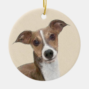Italienska Greyhound Painting - Cute Original Hund Julgransprydnad Keramik