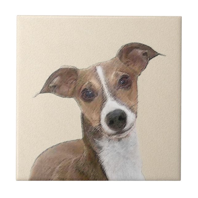 Italienska Greyhound Painting - Cute Original Hund Kakelplatta (Framsidan)