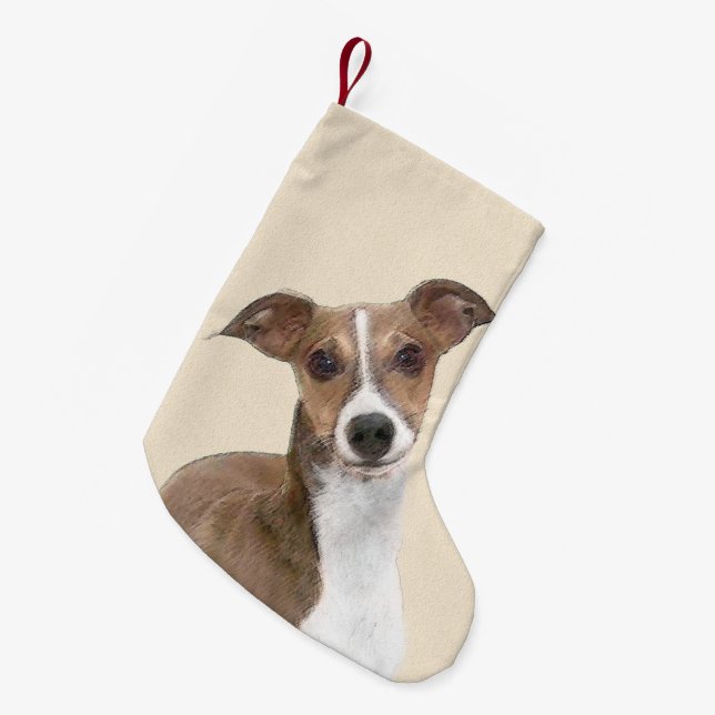 Italienska Greyhound Painting - Cute Original Hund Liten Julstrumpa (Framsidan (Hängande))