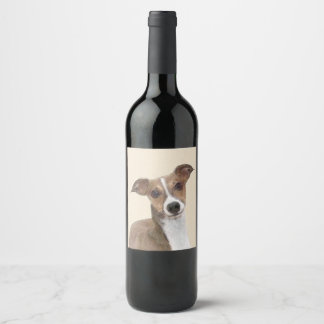 Italienska Greyhound Painting - Cute Original Hund Vinflaska Etikett