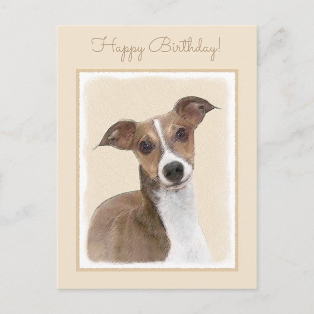 Italienska Greyhound Painting - Cute Original Hund Vykort (Framsida)