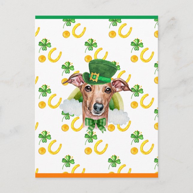 Italienska Greyhound Shamrock St. Patricks Day Helg Vykort (Framsida)