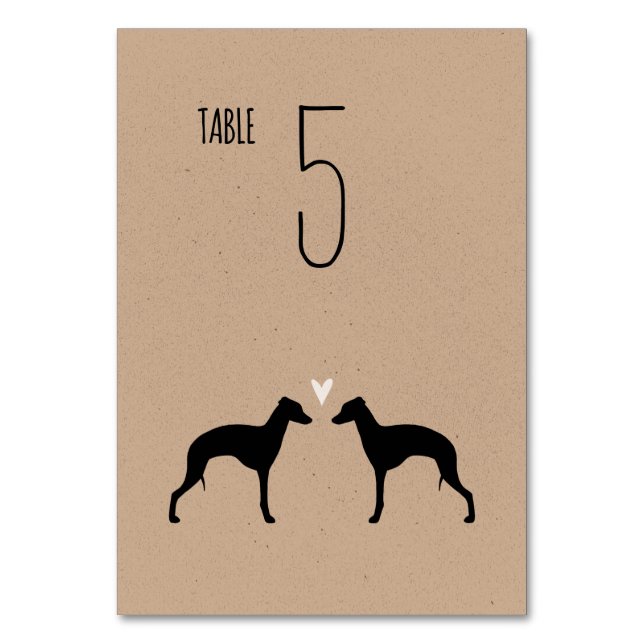 Italienska Greyhound Silhouettes Wedding Reception Bordsnummer (Framsidan)