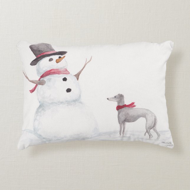 Italienska Greyhound /Snögubbe Hund Art Pillow Prydnadskudde (Framsidan)