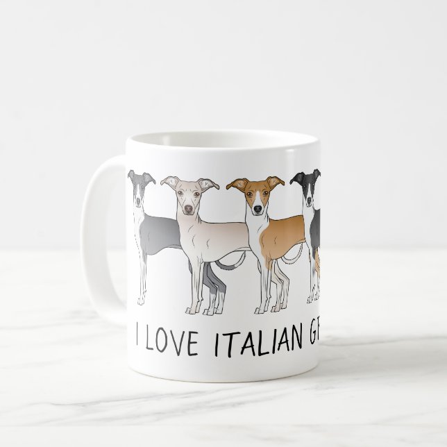 Italienska Greyhound Tecknad hund med Anpassningsb Kaffemugg (Framsida vänster)