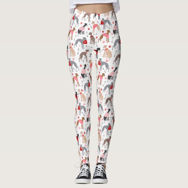Italienska Greyhound Valentine Mönster Leggings (Framsida)