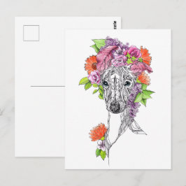 Italienska Greyhound-vitboken hund-blommor art Vykort